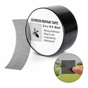 Window Screen Repair Tape, 2 in x 15 ft Strong Adhesive Fiberglass Mesh Patch Kit for Door & Window Screen Tear Repair, Black