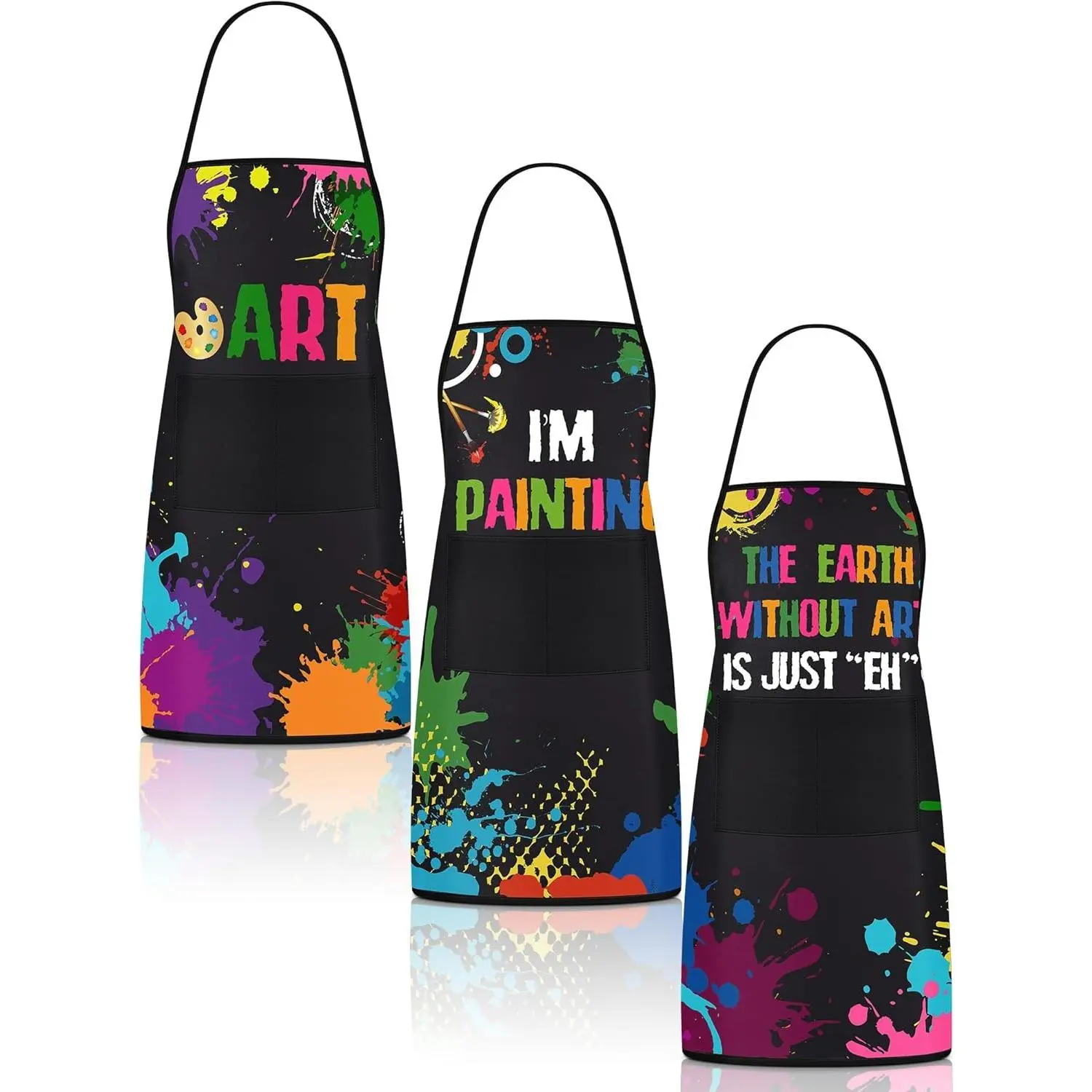 3 Pcs Painting Apron for Adults with 2 Pockets Artist Aprons | Colorful Waterproof Painting Smock, Art Teacher Apron, Adjustable, Painters Art Lover Gifts, Art Aprons for Adults