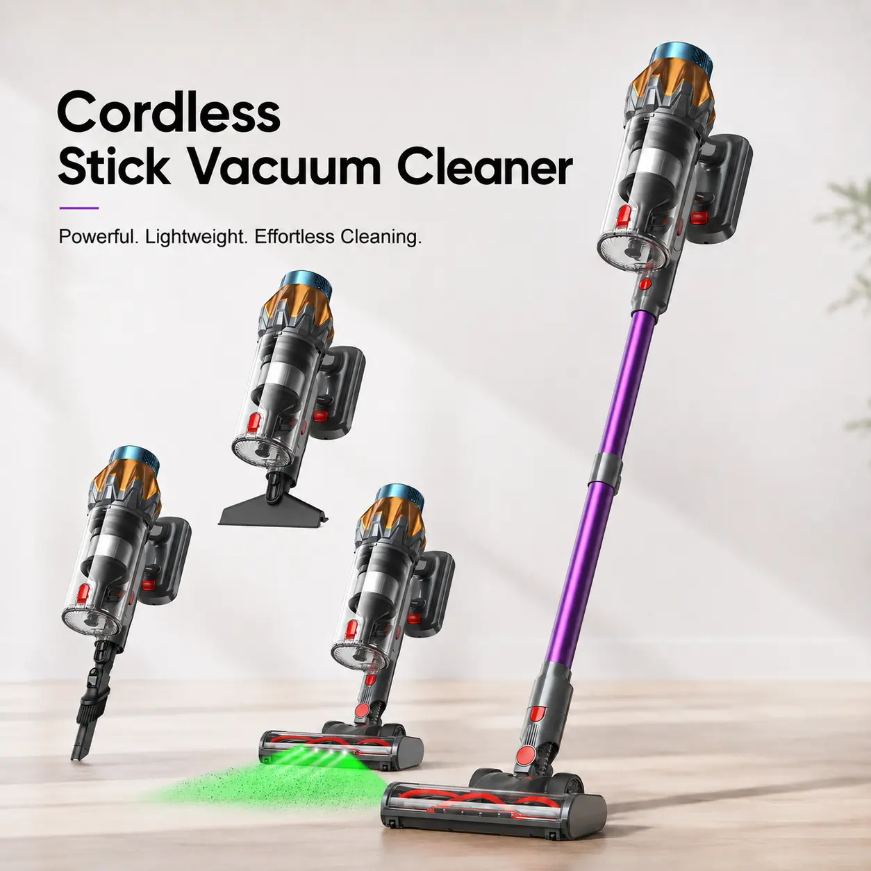 P6 Cordless Stick Vacuum Cleaner with Anti-Tangle Roller Brush, Green LED Floor Head, Adjustable Extension Tube & Multi-Surface Attachments for Hardwood Floors and Home Cleaning,techvibes
