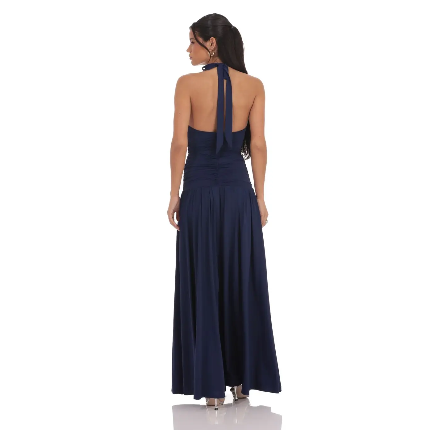 green emerald velvet dress Dolcini Halter Maxi Dress Navy main image 0