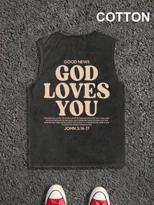 Men's Letter Print Knit Tank Tee, Regular Fit Casual Sleeveless Top for Summer, Men's Top for Daily Wear