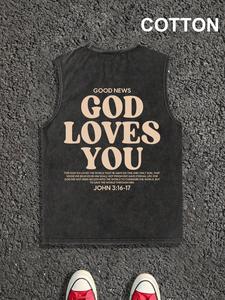 men's letter print tank tee, regular fit casual sleeveless top for summer, men's top for daily wear, 90s graphic tees, cotton