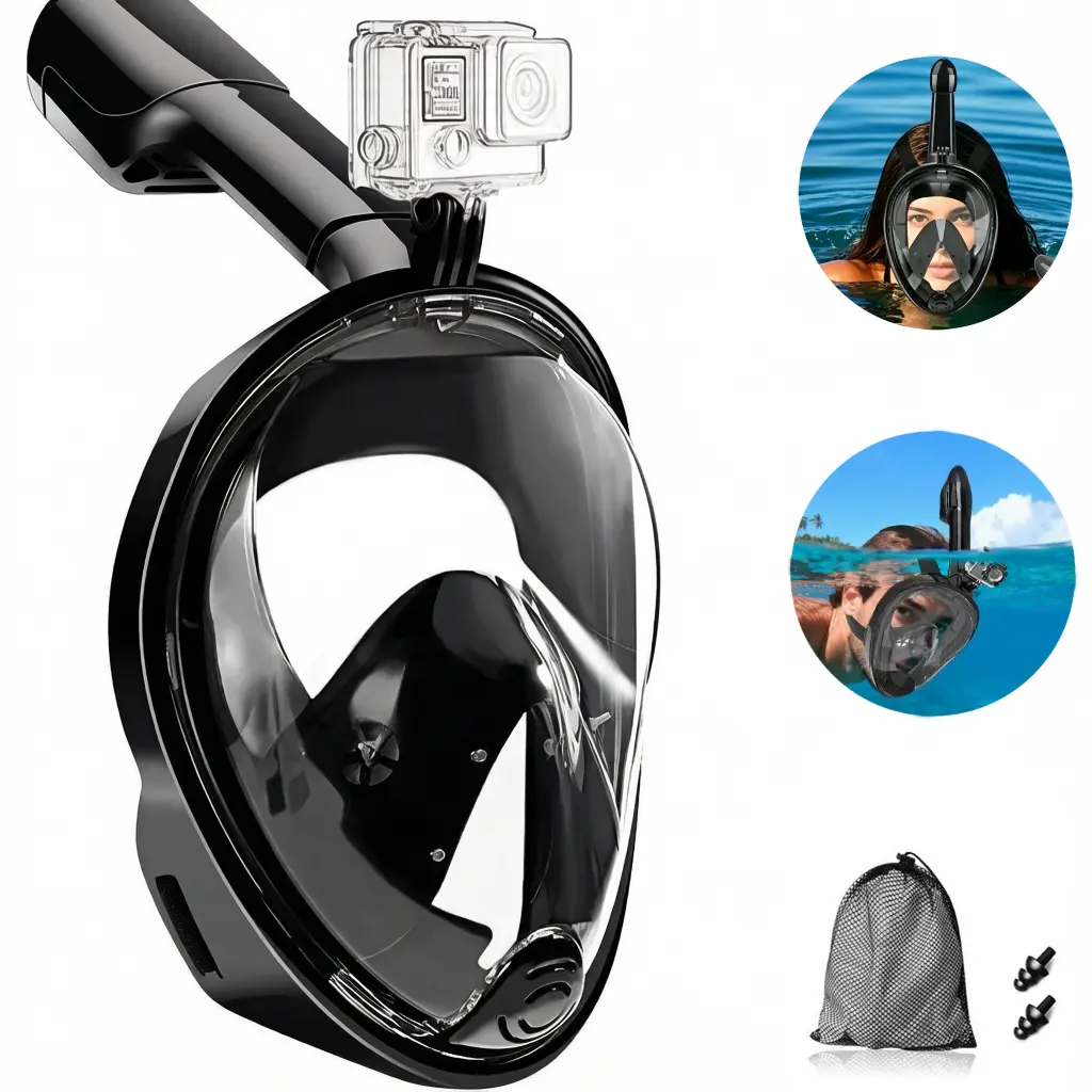 Full-Face Diving Mask, Anti-Leak Mask with Camera Mount, Water Sports Gear, View-Friendly Design Foldable Diving Gear for Adults, 180° Panoramic View, Snorkeling Gear for Diving and Swimming