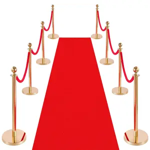 VEVOR Stanchion Post, 8 Pcs Crowd Control Barrier Set with Red Carpet, 6 Red Velvet Ropes, Stainless Steel Gold Stanchion Post Queue with Hollow Base for Theater, Party, Wedding, Exhibition (Gold)