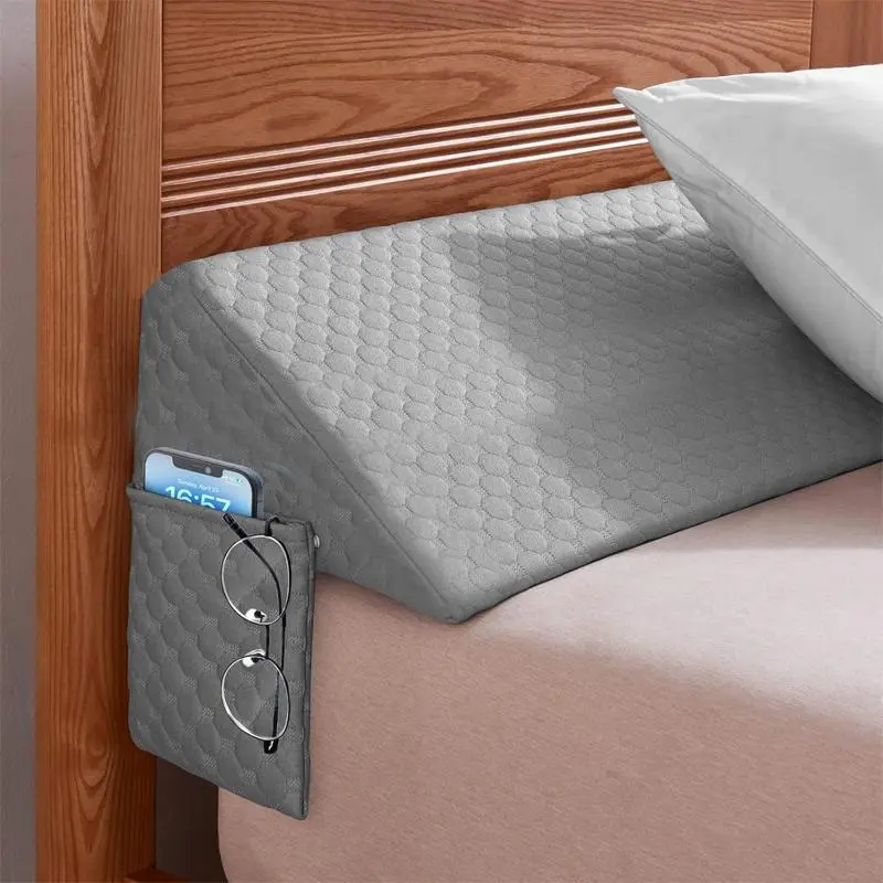 Jeffans Bed Wedge Pillow, Mattress Gap Filler for Headboard, Triangle Pillow Support to Stop Pillow Sliding, Bedside Wedge Cushion with Phone & Remote Pocket, Decorative Pillow for Twin Full Queen King Beds
