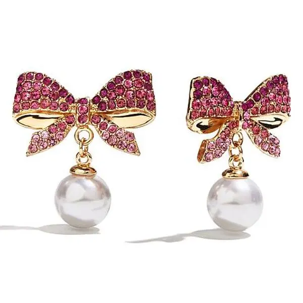 BAUBLEBAR Pink Ombre Crystal and Simulated Pearl Bow Drop Earrings