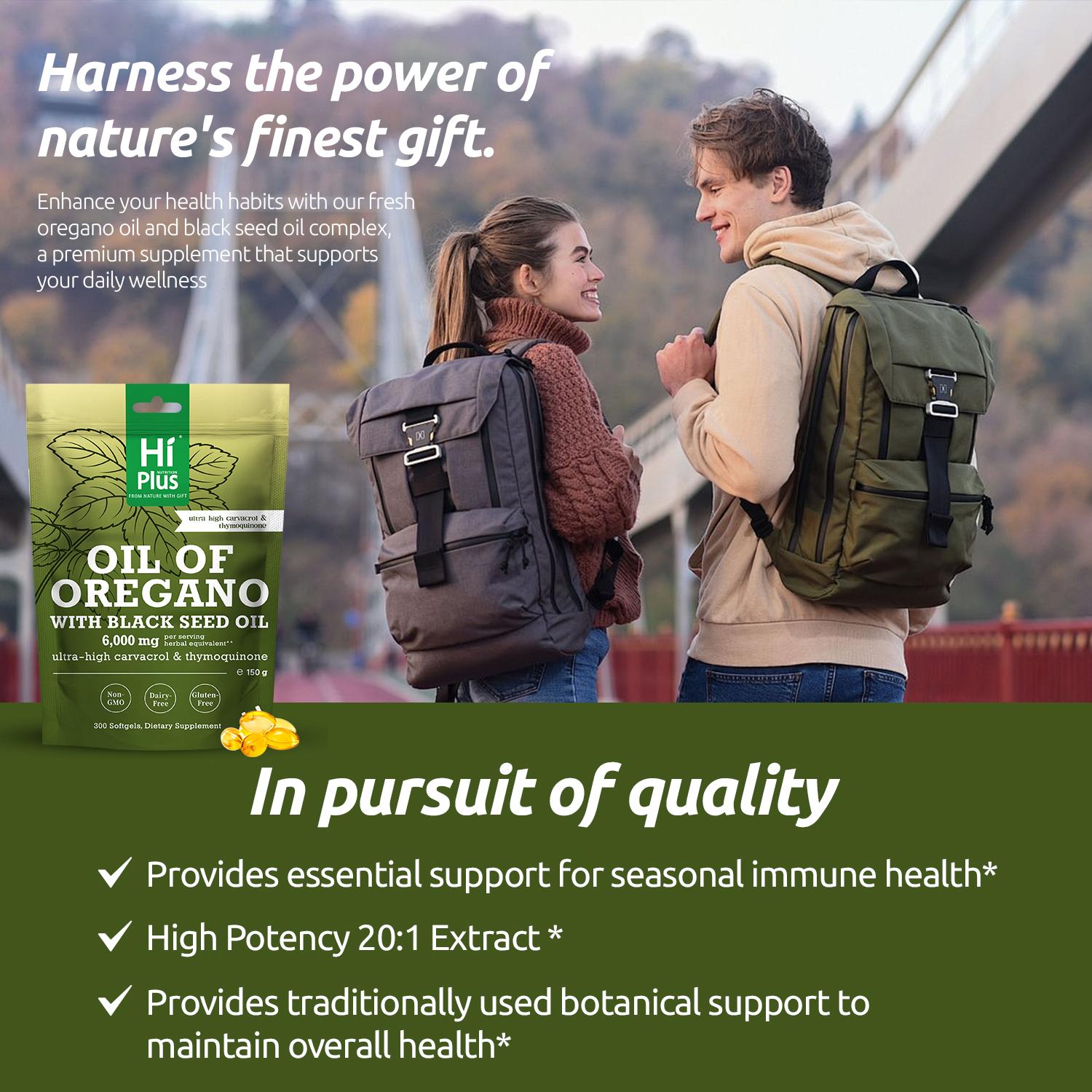 2-in-1 Oil of Oregano + Black Seed Oil Softgels | 4X Strength Carvacrol & Thymoquinone | Plant-Based, Non-GMO, lmmune Support | 300 Softgels