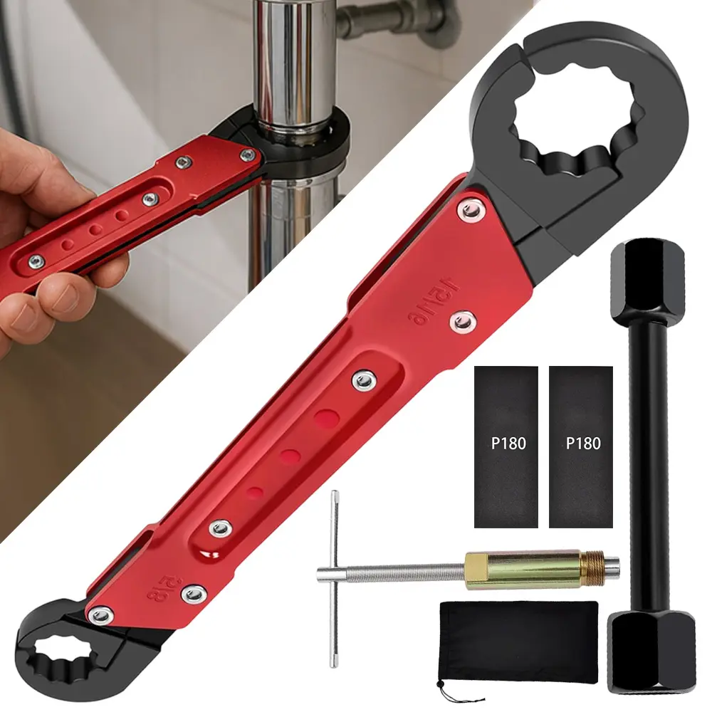 6-pcs water pipe wrench tool set, double headed wrench, hexagonal stop wrench, T-shaped valve core puller, equipped with P180 sandpaper and storage bag, used for faucet, water pipe installation and kitchen and bathroom pipeline maintenance