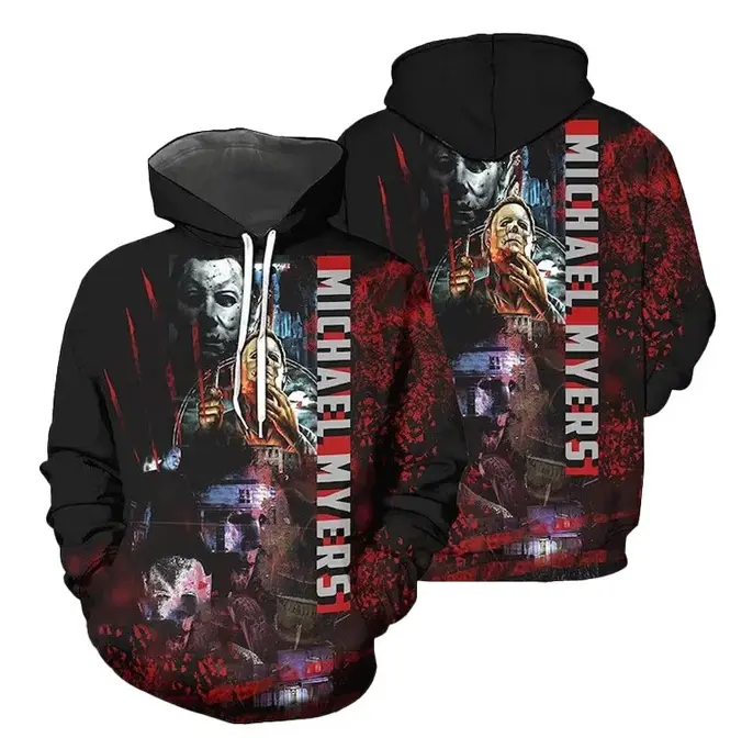 Michael Myers Halloween 3D All-Over Print Hoodie – Horror Slasher Hooded Sweatshirt, Spooky Halloween Costume, Scary Fan Gift