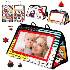 Mirror Cloth Book, Three-In-One Time Toy, High Contrast Sensory Toy, Foldable Hanging Mirror Book, Abdominal Time Mirror Toy, Sensory Activity Board