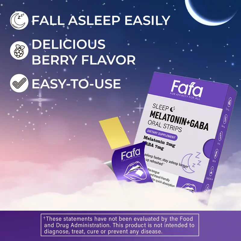FAFA Sleep Melatonin+GABA Oral Strips – 3mg Melatonin + 7mg GABA | Mouth Tape For Sleep, Sleep Support | Sugar-Free, Gluten-Free, Soy-Free | Mango Flavor | 30-Day Supply