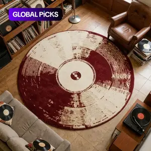 Vinyl Record Pattern Rug, Round Soft Non-Slip Carpet, Vintage CD Design, Easy Clean, Living Room Bedroom Decor #GLOBAL PICKS