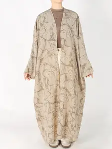 Women's Abstract Print Long Sleeve Open Front Kimono, Casual Outerwear for Spring & Summer, Women's Islamic Clothing for Daily Wear, Work Clothes Women, Womenswear