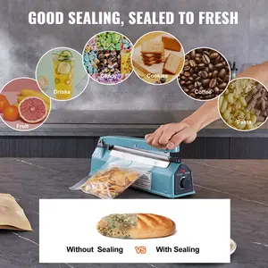 VEVOR Impulse Sealer 8 inch, Manual Heat Seal Machine with Adjustable Heating Mode, Iron Shrink Wrap Bag Sealers for Plastic Mylar PE PP Bags, Portable Poly Bag Sealing Machine with Extra Replace Kit