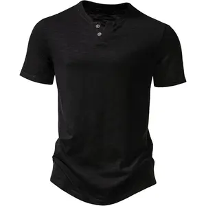 Men's Stretchy Short Sleeve Henley T-Shirt Casual Cotton 2 Buttons Notch Neck Tee Shirts Menswear Top Streetwear Wetsuit