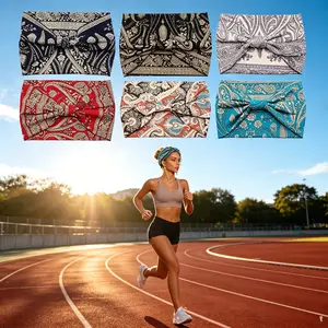 6 Pack Boho Knotted Head Wraps for Women – Wide Turban Headband Non Slip, Stretchy Bandana for Yoga Sport Workout, Cute Hair Accessories for Thin Hair