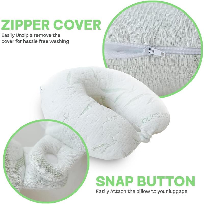 White Rayon Derived from Bamboo Neck Pillow, Travel Pillows for Airplanes, Best Rated Travel Pillows with Cooling Memory Foam, Neck Pillows for Sleeping Travel, Airplane Headrest Pillow