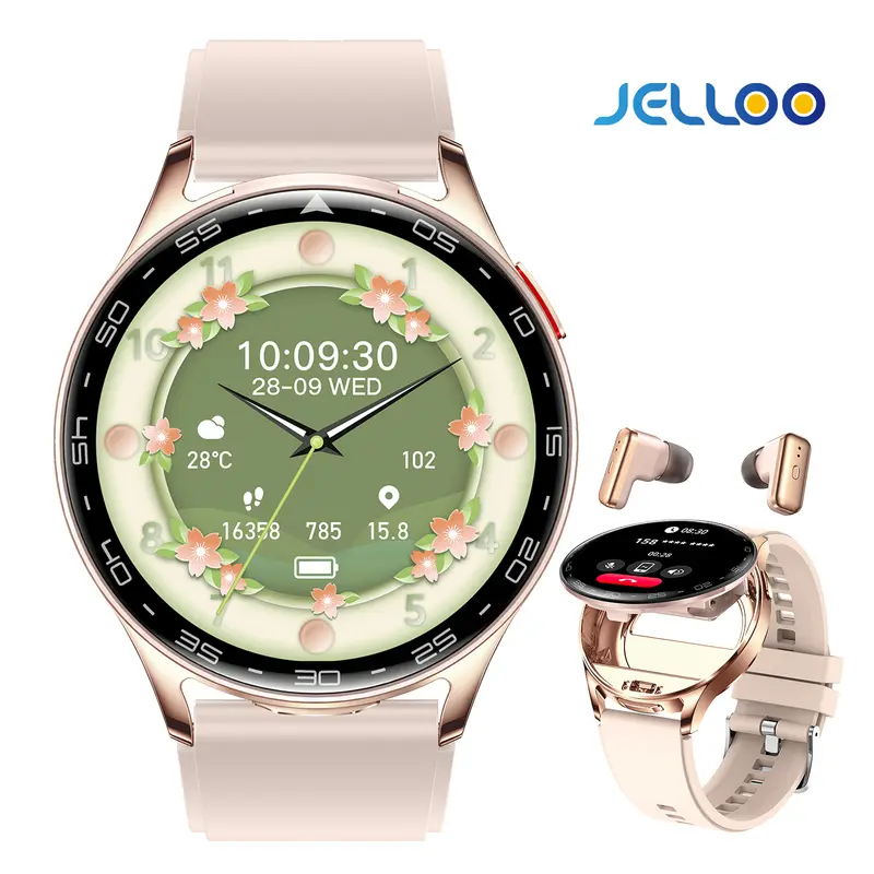 JELLOO Fashion Design Metal Smartwatch with Earbuds, Digital Display Screen, Wireless Call, Music Player, 100+ Sports Modes, Fast Chargeable, Silicone Band Wearable Tech Gift for Men & Women