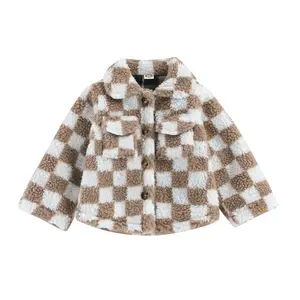 Ma&Baby Toddler Kids Fleece Jackets Checkerboard Button Winter Warm Sherpa Coat Outwear for Boys Girls