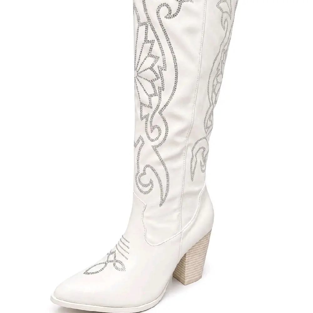 Lucy Women's Stylish Rhinestone-Embellished Block Heel Boot, Women's Fashion Shoe, Trendy Footwear