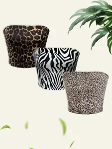 Women's Leopard / Zebra Striped Ptint Crop Tube Top, Casual Strapless Cropped Top for Summer, Ladies Clothes for Daily Wear
