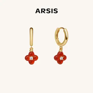 Imprint-Red Agate Clover Dangle Earrings