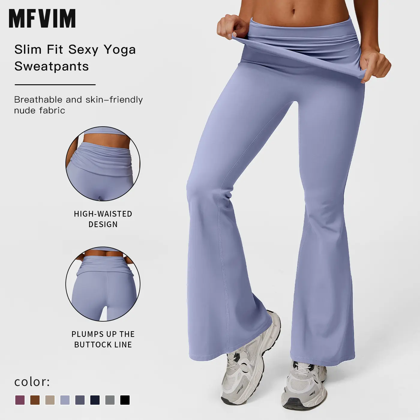 Women's Plain Flare Yoga Pants - High-Waisted Tummy Control Elastane-Nylon Leggings, Form-Fitting Activewear for Gym & Womens Fitness