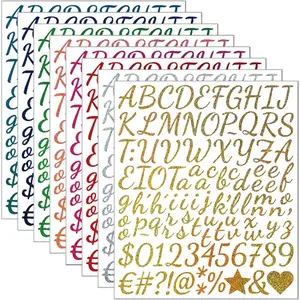 8 Sheets 1 Inch Glitter Letter Stickers Self Adhesive  Script 840 count Vinyl Alphabet  for Scrapbook, DIY Crafts, Card Making,Wedding Decor Party,  Wrapping, Graduation Cap(Multicolored)