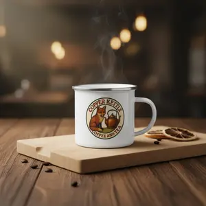 Copper Kettle Coffee and Tea Enamel Mug - White