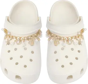 2Pcs Golden Alloy Footwear Chains with Turtle & Shell Charms, DIY Decor for Girls’ Summer Sandals & Clogs, Shoe Decoration Party Favor