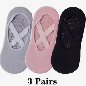 Pilates Essential No Show Barre Socks - 3 Pairs, Non-Slip Grip, Comfortable Fit for Fitness & Dance
