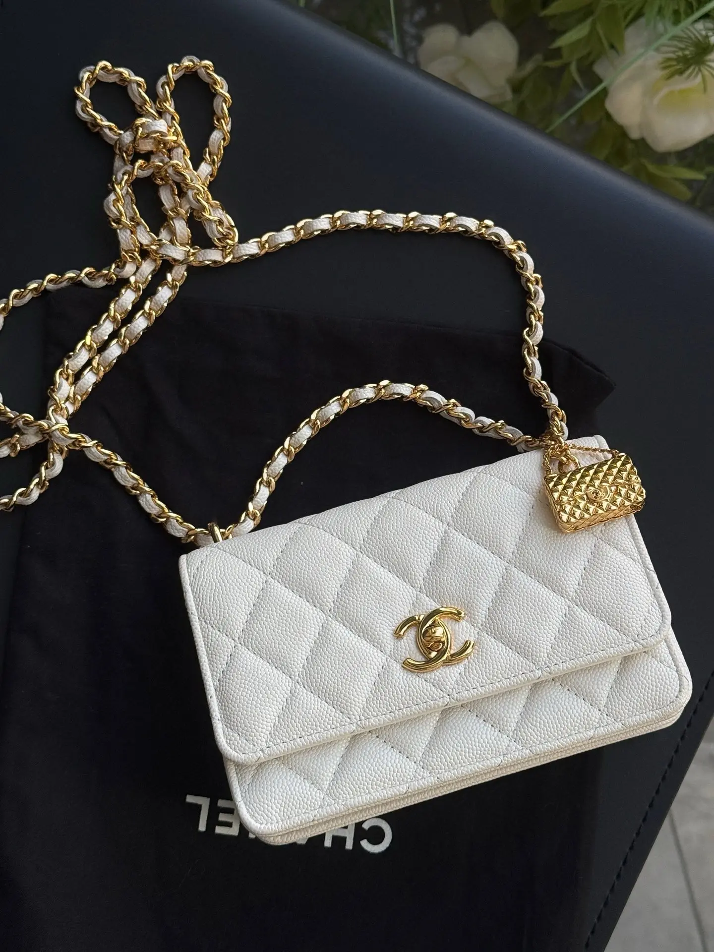 Pre-owned CHANEL 23S White Caviar Leather Mini Flap Accordion Bag with Silver Hardware, Chip Version 2602595