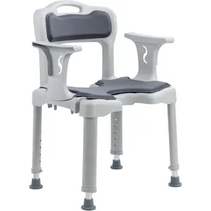 Shower Chair for Narrow Bathroom, Bath Stool for   Adults, with Arms  Cushion & Seat Cutout, 300 lbs Capacity, Fits 5ft Standard Tub and Small Shower Stall (Grey, Standard)