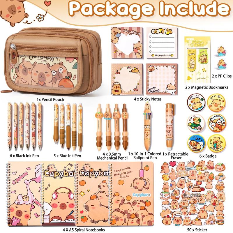 Fimibuke School Supplies 36PCS Cute Capybara Stationery Set with Pencil Case Gel Pens Pencil Stickers Pins Notebooks Sticky Notes Kawaii Birthday Gifts for Kindergarten Elementary