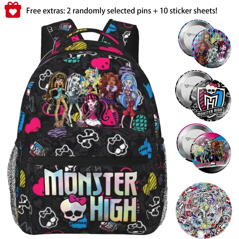 Monster high School Backpack for Kids Monster high dolls Lightweight Durable Bookbag Monster high doll Great Back to School Gift with Adjustable Chest Straps for Elementary & Middle School