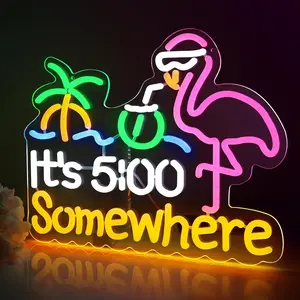 Its 5 00 O'clock Some Where Neon Signs for Wall Decor, Led Neon Light Sign for Man Cave, USB Powered LED Light Up Beer Sign for Home Bar