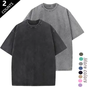 Two-Pack Washed Vintage Short-Sleeve T-Shirts in American High-Street Retro Style Pure Cotton Breathable Soft Menswear Top Streetwear Classic Day Wear
