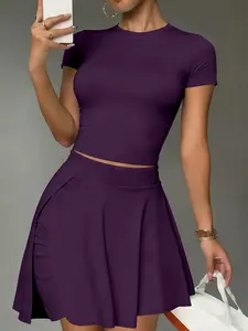 Women's Short Sleeve Casual Sporty Set, 2-Piece Women's Fashionable Daily Wear & Active Lifestyle Clothing