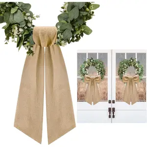 2 Pcs Burlap Wreath Sash for Front Door Linen Wreath Ribbon Bow for Yard Porch Garland Home Decor