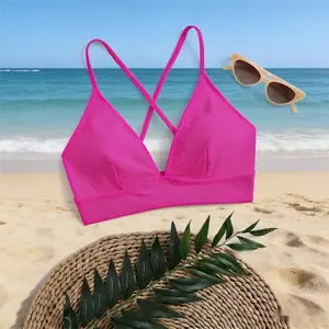 Neon pink criss-cross strap sports bra | Soft, comfortable, and lightly supportive sports bra, suitable for swimming, fitness, and everyday wear | Seamless, wire-free, and comfortable sports top