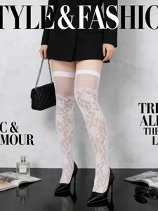 Spring Summer Fishing Net Knee High Sheer Lace Socks, Fit, Retro Elegant Style, Hollow Flower Pattern, Skin Friendly & Durable, Date Nights Clubwear, Womenswear