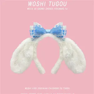 New Sanrio Soft Cute Cartoon Gudetama Dog Big Ears Hairband, Wash Face Outdoors Photo Bow Fluffy Hair Accessory