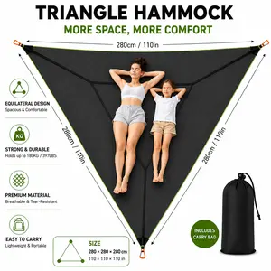 Heavy-Duty Triangle Hammock, 400 LBS/180 KG Weight Capacity, Oversized 110.24 Inch Portable Outdoor Swing Bed with Storage Bag & Straps, Durable Polyester Mesh, Travel Accessory Hammock - Ideal for Camping, Backpacking & Garden Relaxation, Travel Hammock.