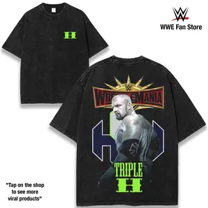 Triple H WrestleMania WWE Vintage Wash Graphic Tee 230gsm Cotton Men Top King of Kings Wrestling Career Tribute DX Legend Championship Streetwear Black Acid Wash Fan Gift Shirt