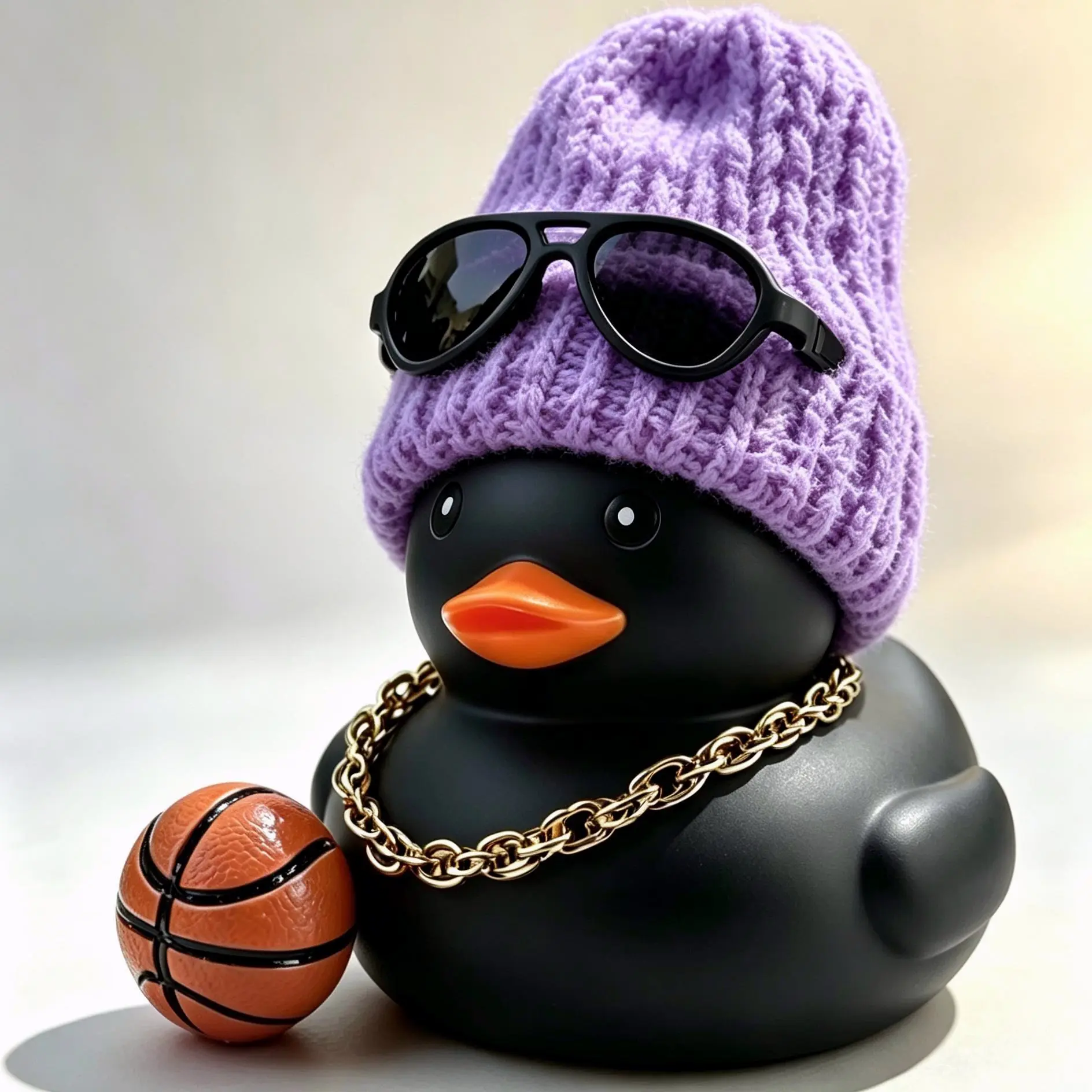 Knitted Hat Rubber Duck with Sunglasses & Gold Chain, DIY-Friendly Durable Car Dashboard Ornament, Easy-Install Car Interior Decor Accessory, Car Ornaments