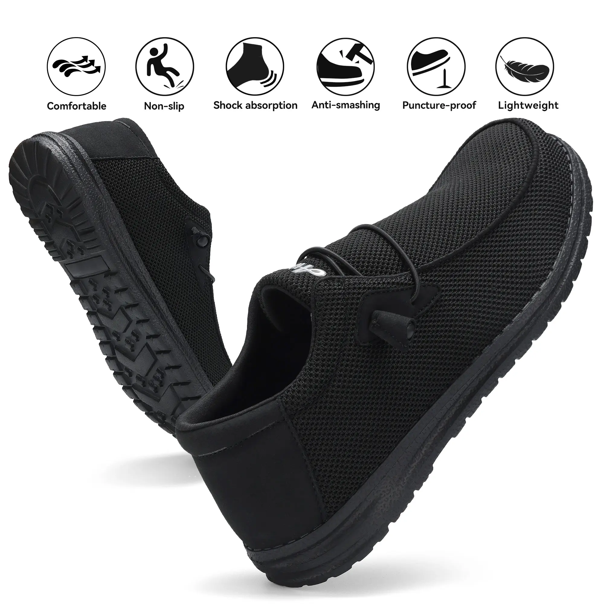 Men's Steel Toe Shoes - Lightweight Wide Fit Slip On Work Sneakers with Breathable Comfort
