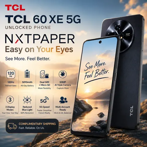 TCL 60 XE NXTPAPER 5G Unlocked Android Cellphone (AT&T, T-Mobile, Verizon SIM Compatible) - 8GB+128GB/8GB+256GB, 6.8 in 120Hz Paper-Like Screen, Fingerprint Support, Selfie Camera, AI Features, 5010mAh Battery, Fast Charging, Audio Support, Tech Deals tec