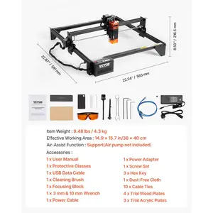 VEVOR Laser Engraver, 5W Output, Laser Engraving Cutter Machine, 14.9x 15.7 in/38x 40 cm Working Area, 10000 mm/min Movement Speed, Compressed Spot with Eye Protection, for Wood, Certain Metal