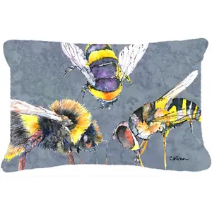 Carolines Treasures  12 x 16 In. Bee Bees Times Three Indoor & Outdoor Fabric Decorative Pillow, Fabric Material, Unique Bee
