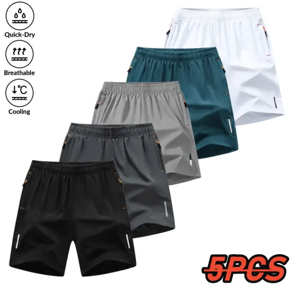 Men's 5-Pair Assorted Color Ice Silk Activewear Shorts - Gym-to-Casual, Above the Knee, Wrinkle-Resistant, Quick Dry, Adjustable Drawstring, Loose-Fit, Outdoor Trunks for Beach Use, Father's Day Gift